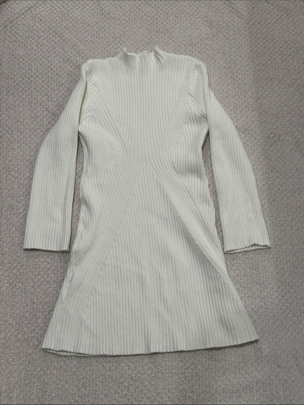 Ribbed Long-Sleeve Sweater Dress - Cream